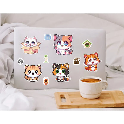 8 Pcs Cute Kitten Dress-Up Stickers for Kids | Cartoon Puzzle Toy and Waterproof Notebook Decor