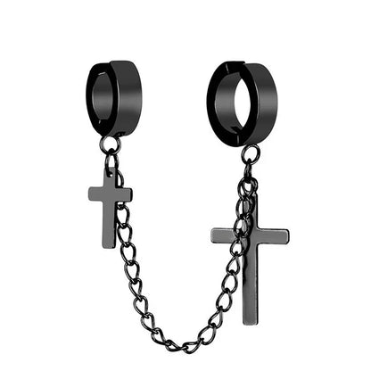 Punk Cross Tassel Earrings | Gothic Hip Hop Chain Stud Earrings