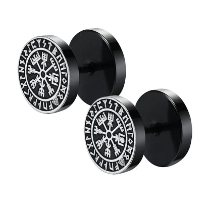 Gothic Norse Viking Runes Stud Earrings for Men | Stainless Steel Punk Jewelry