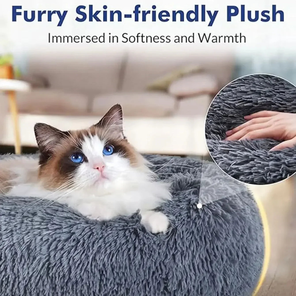 Round Plush Pet Bed for Large & Medium Dogs – Super Soft Cat Bed, Cozy Winter Warm Sleeping House