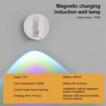 RGB Night Light | Magnetic Base USB Rechargeable LED Wall Lamp with Touch Switch