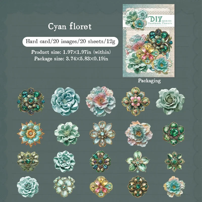 20pcs Hard Card Flower Stickers for Scrapbooking | Floral Craft Decor Set
