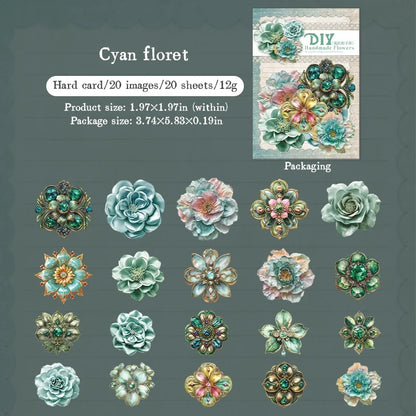 20pcs Hard Card Flower Stickers for Scrapbooking | Floral Craft Decor Set