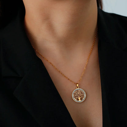Skyrim Tree of Life Necklace | Stainless Steel Gold Pendant with Zircon