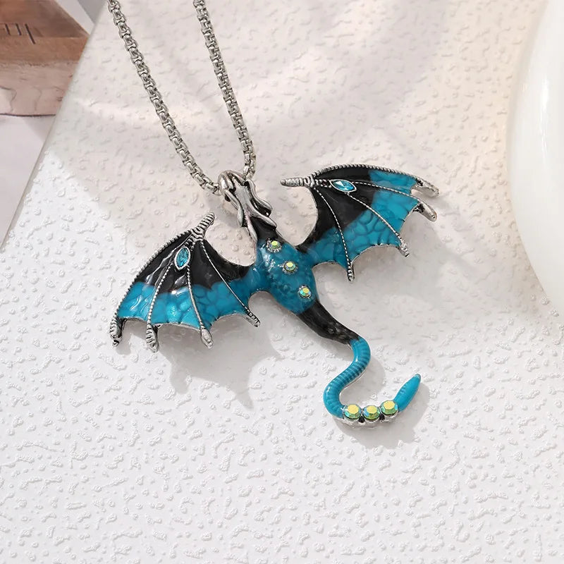 Goth Fly Dragon Pendant Necklace | Punk Snake Chain Choker for Men and Women