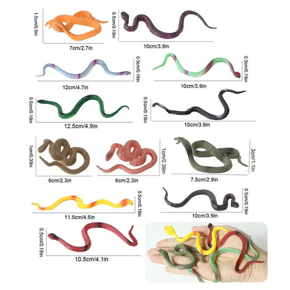 12 Mini Plastic Rainforest Snakes | Realistic Fake Snake Toys for Halloween