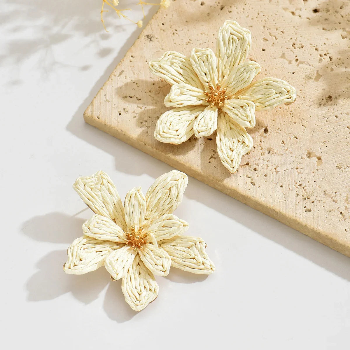 Boho Handmade Raffia Flower Earrings | Unique Summer Floral Drop Earrings for Women