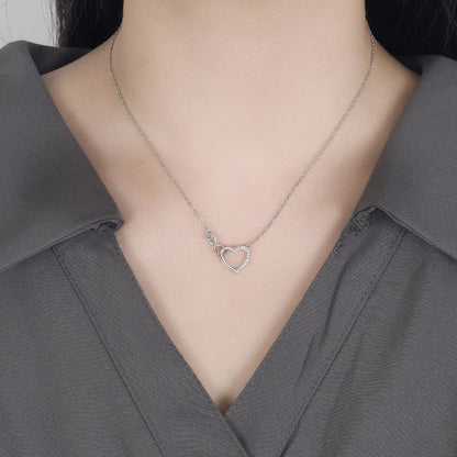 925 Sterling Silver Zircon Heart Interlocking Necklace | Luxury Fine Jewelry for Women