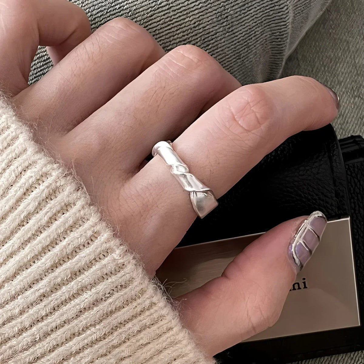 925 Sterling Silver Frosting Geometry Ring | Textured Wide Band for Women