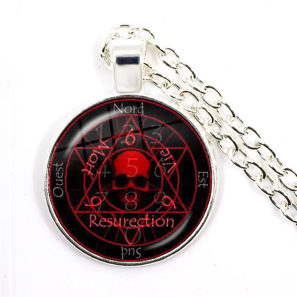 Gothic Alucard Pentagram Pendant Necklace | 25mm Glass Cabochon Statement Jewelry