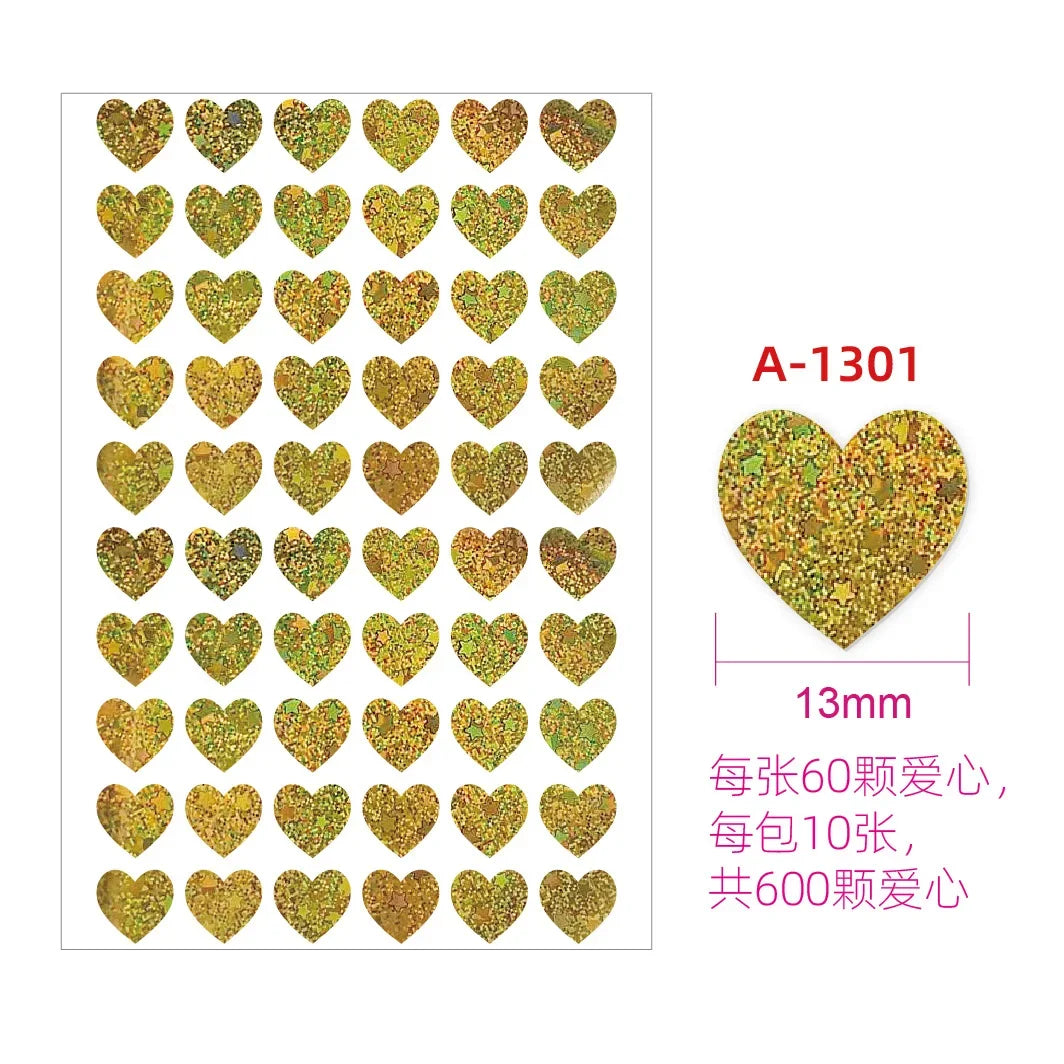 10 Sheets Glitter Heart Stickers | Mini Heart Stickers for DIY Decor