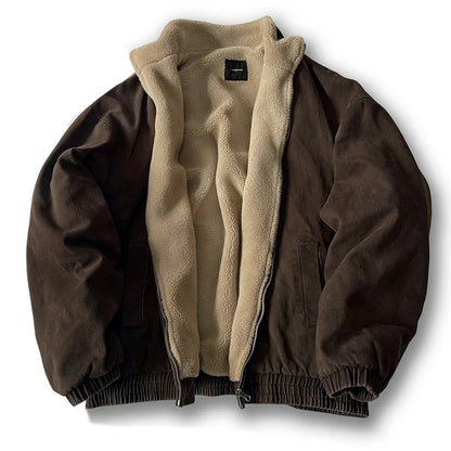 Japanese Vintage Polar Fleece Jacket for Men – Thick Warm Winter Coat with Stand Collar & Trendy Streetwear Style