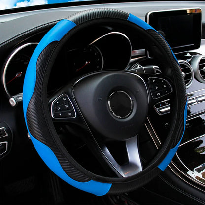 PU Carbon Fiber Leather Car Steering Wheel Cover | 14.5-15 Inch Grip Enhancer