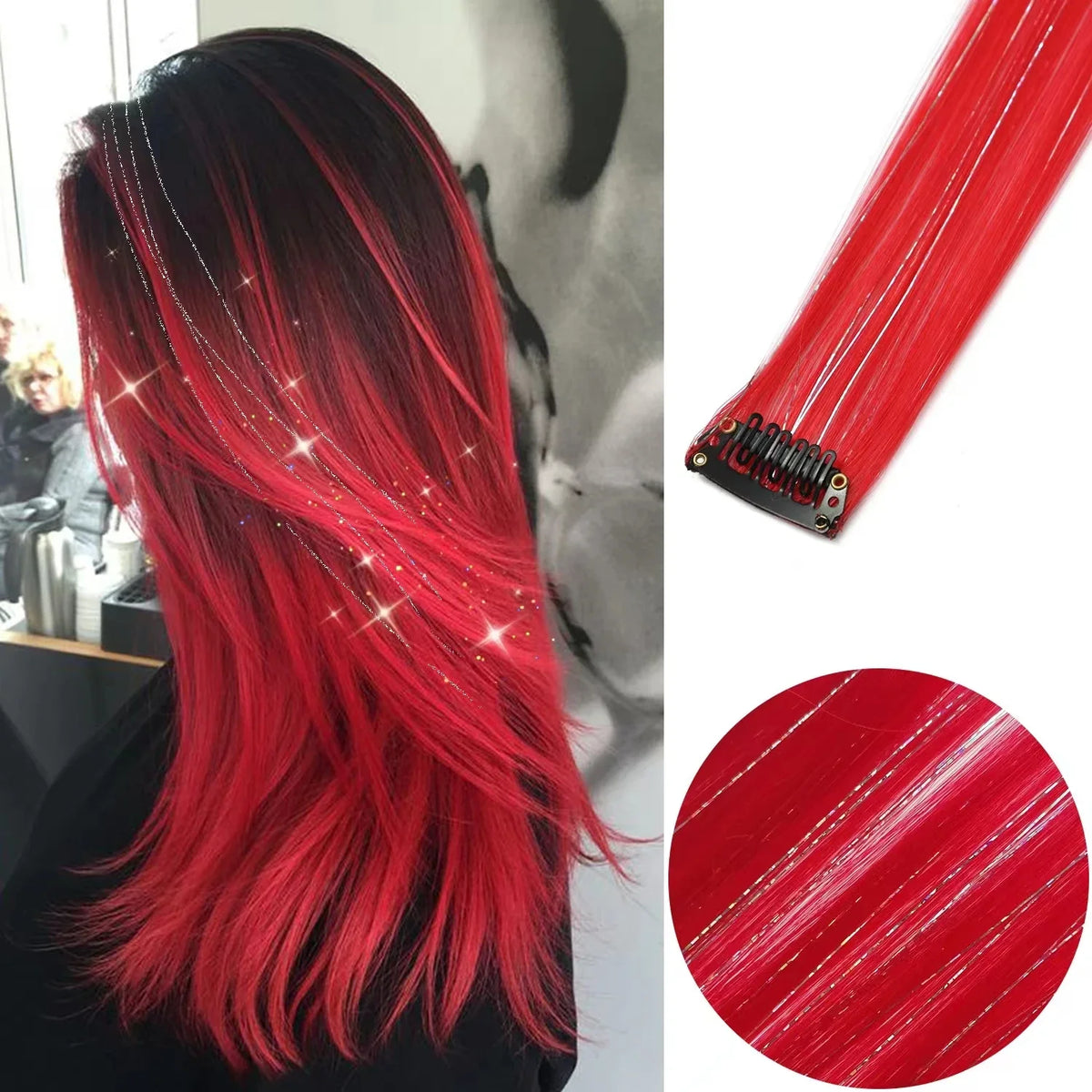 Clip in Hair Extensions 6pcs/pack Colored Party Highlights 22 inches Multi-colors Straight Hair Synthetic Hairpieces Purple Pink