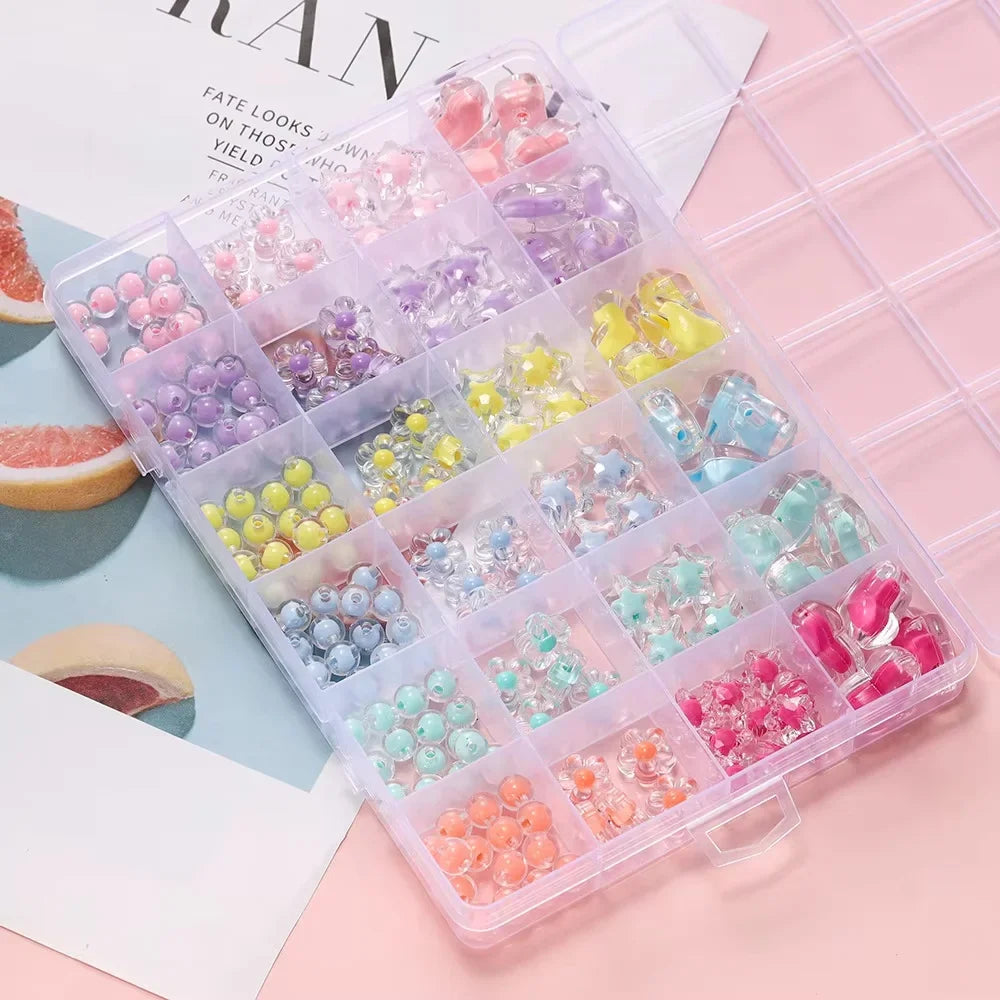 174pcs/Box Heart Acrylic Beads Flower Round Spacer Loose Beads Kits for Bracelet Keychain Jewelry Making Accessories