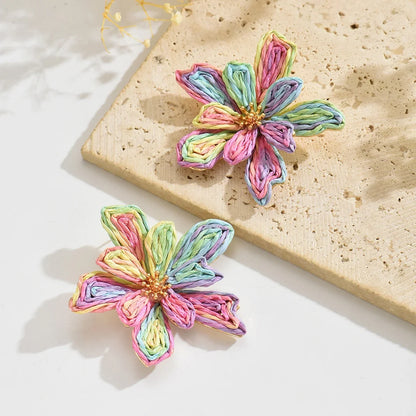 Boho Handmade Raffia Flower Earrings | Unique Summer Floral Drop Earrings for Women