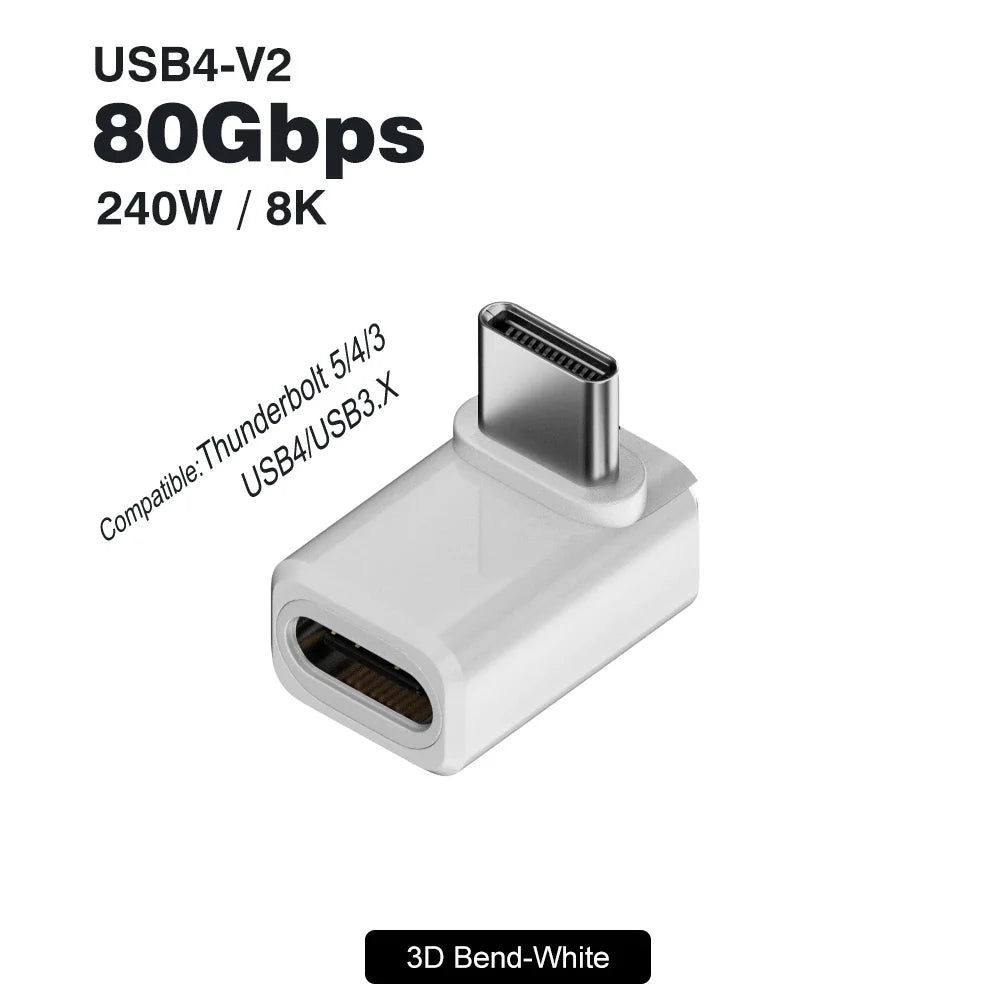 USB4 V2 90 Degree USB-C Angle Adapter | 80Gbps Thunderbolt 5/4/3 Elbow Connector
