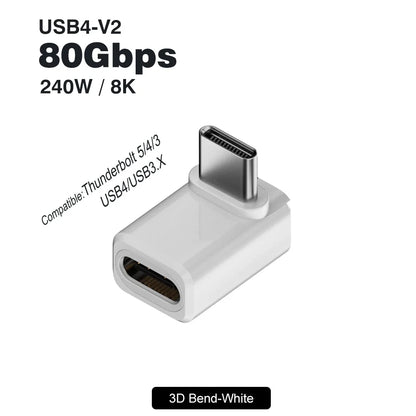 USB4 V2 90 Degree USB-C Angle Adapter | 80Gbps Thunderbolt 5/4/3 Elbow Connector