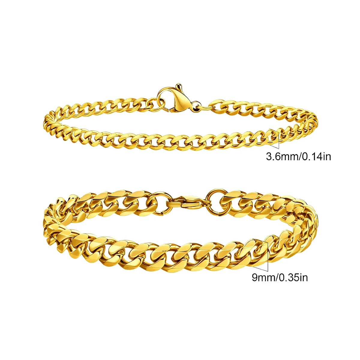 Men's Stainless Steel Chain Bracelets Set | 2pcs Silver Gold Black Twist Rope & Cuban Link