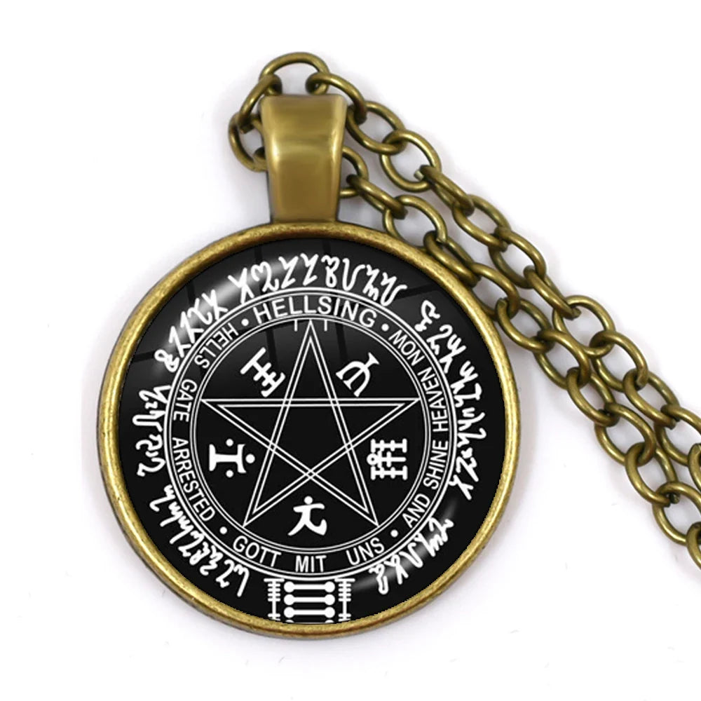 Gothic Alucard Pentagram Pendant Necklace | 25mm Glass Cabochon Statement Jewelry