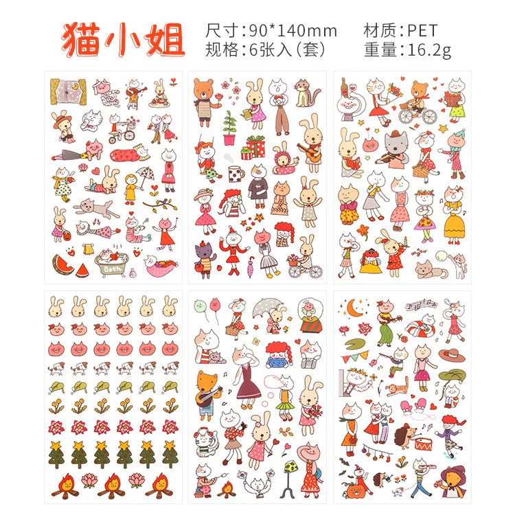 6Pcs Waterproof Cartoon Sticker Set | Cute DIY Decals for Laptops, Phones, and Planners