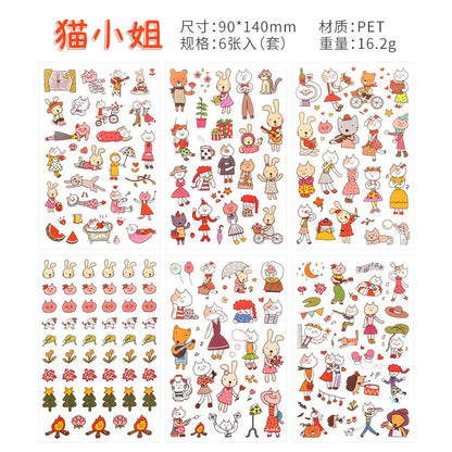 6Pcs Waterproof Cartoon Sticker Set | Cute DIY Decals for Laptops, Phones, and Planners