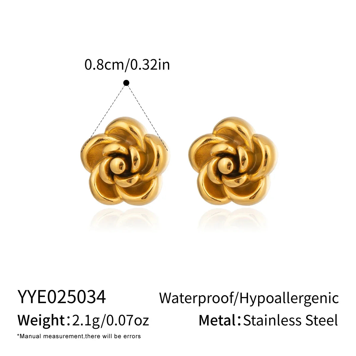 Rose Flower Stud Earrings | 18K Gold Plated Stainless Steel Daily Jewelry for Women