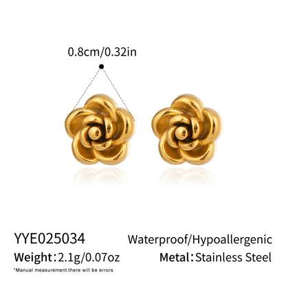 Rose Flower Stud Earrings | 18K Gold Plated Stainless Steel Daily Jewelry for Women