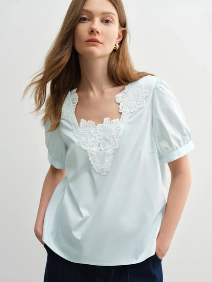 Plus Size Lace Blouse Summer Embroidery Top