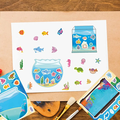 8 Pieces Fish Tank Scene Puzzle Stickers | Kids Cartoon DIY Decals for Craft and Games