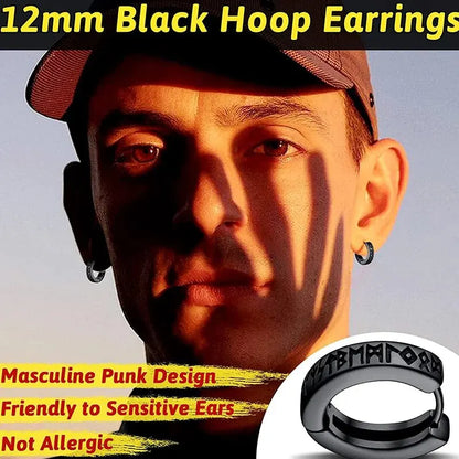 Viking Rune Hoop Earrings | Stainless Steel Norse Jewelry for Men and Women
