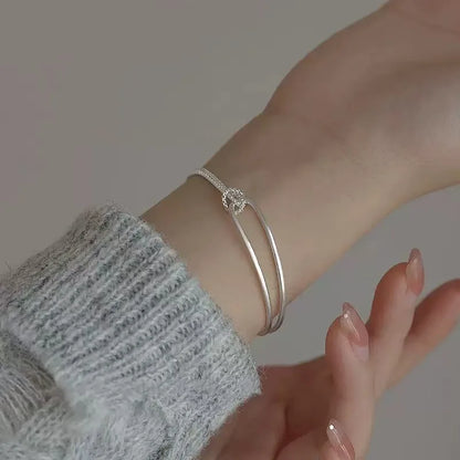 925 Sterling Silver Bracelet | Light Luxury Minimalist Half-Bangle Half-Chain Jewelry
