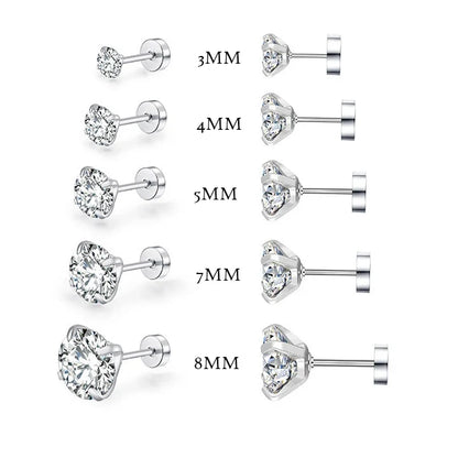 Round Crystal Zircon Stainless Steel Stud Earrings | 4 Color Fashion Non-Allergic Earrings