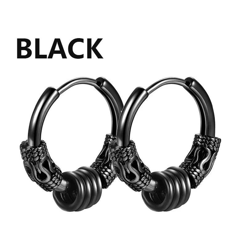 Gothic Stainless Steel Hoop Earrings | Unisex Dragon Punk Jewelry