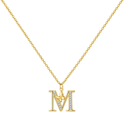 925 Sterling Silver Butterfly Initial Necklace | 26 Letter Y-Shaped Pendant for Women