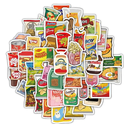 59PCS Classic Snacks Graffiti Stickers | Waterproof Decals for Laptop Skateboard Bicycle