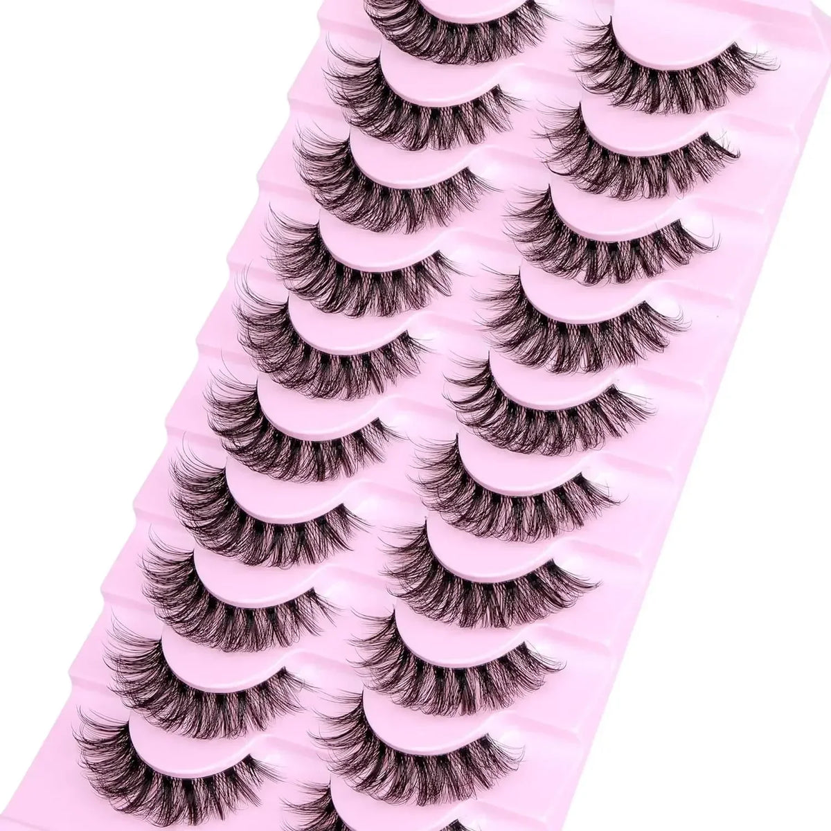 10 Pairs Natural Fluffy False Eyelashes | Wispy 3D Volume Strip Lashes with Clear Band