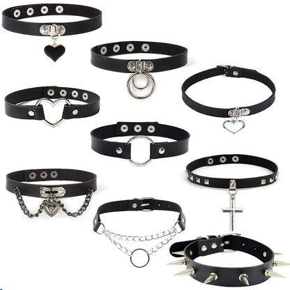 Gothic Bat Heart Lock Punk Choker | Black Leather Collar Necklace