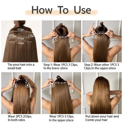 Voluminous Brown-Blonde Clip-In Extensions: 60.96 cm Wavy & Curly Synthetic Hair Set