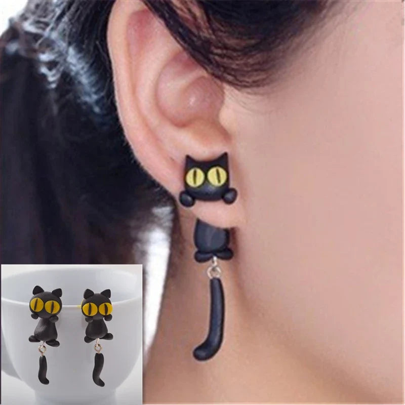 Handmade Polymer Clay Animal Earrings | Cute Dinosaur Cat Dog Stud Earrings for Women