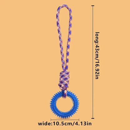 Colorful Woven Nylon Rope and Rubber Dog Toy | Chew Resistant Outdoor Play