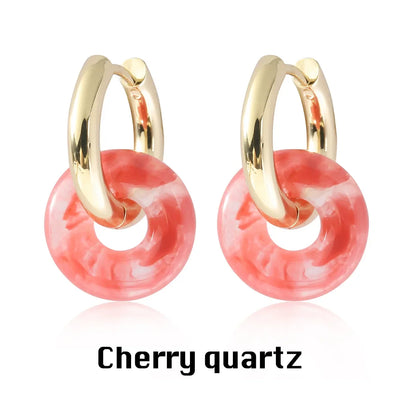 Natural Stone Double Hoop Earrings | Crystal Circle Dangle Drops for Women