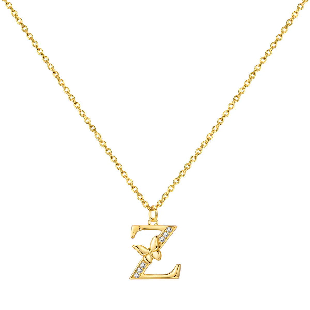 925 Sterling Silver Butterfly Initial Necklace | 26 Letter Y-Shaped Pendant for Women