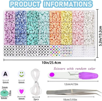 3860PCS Macaron Color Polymer Clay Beads Set – Flat Chip Beads for DIY Bracelets, Necklaces & Letter Bead Jewelry