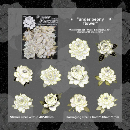 20pcs Flowers Gold Foil Stickers Set | PET Stickers Pack for Scrapbooking, Junk Journals, and Collage Album Decoration