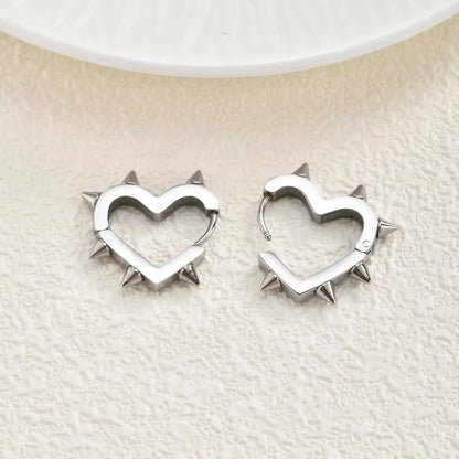 Exaggerated Spike Rivet Heart Stud Earrings | Stainless Steel Goth Punk Jewelry
