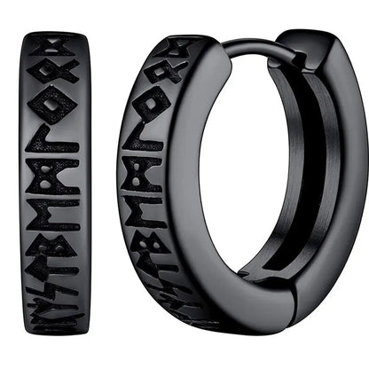 1Pair 12mm Norwegian Viking Rune Hoop Earrings | 316L Stainless Steel Huggie Hoop Earrings for Men and Women