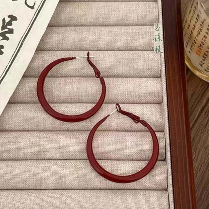 Red Big Round Hoop Earrings for Women | Trendy Geometric Huggie Jewelry