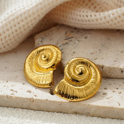 Vintage Gold Snail Shell Drop Earrings | CZ Zircon Beach Jewelry for Women