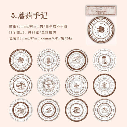 Vintage Round Stickers for Journaling | 24pcs Retro Collage Label Pack